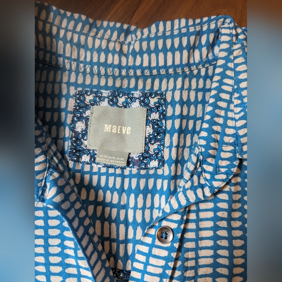 ANTHROPOLOGIE MAEVE Jemima Midi Shirt Dress Tie Waist Blue White Size 10 GUC - Picture 4 of 10